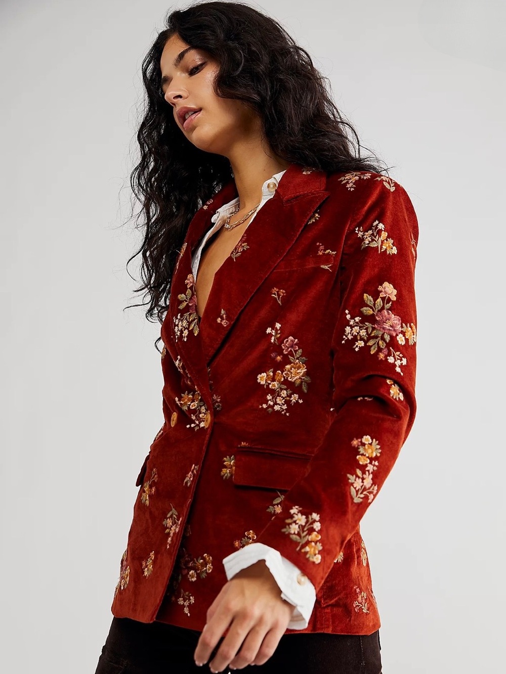 Driftwood NWT Embroidered Velvet Floral Blazer Jacket Rust Size M Boho